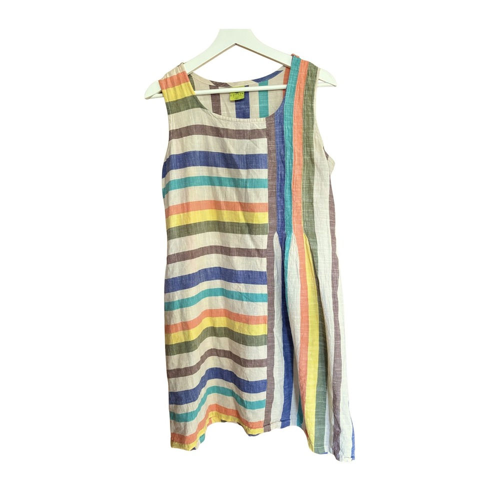 Cotton Village XL Midi Dress Cotton Lightweight Multicolor Striped Sleeveless - Picture 1 of 4